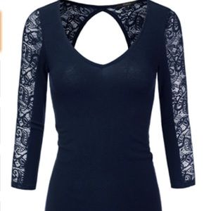 Lace Keyhole 3/4 Length Shirt